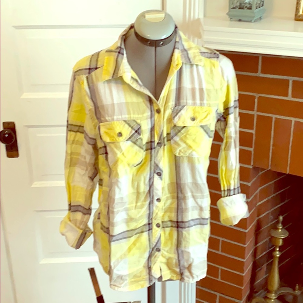 Yellow plaid flannel button down